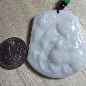 Carved Jade Pendant with Green Bead